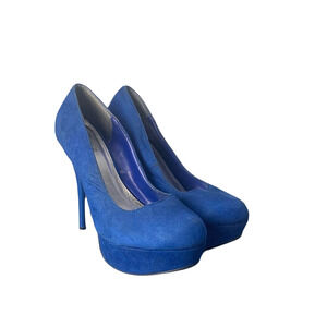Qupid Womens Size 8 Blue Faux Suede Platform Stiletto Heels